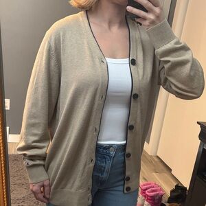 Tommy Hilfiger Classic Beige Oversized Cardigan with Navy Trim